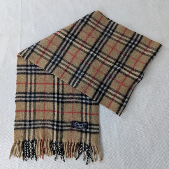 BURBERRY London Vintage Classic Nova Check Knit 100% Lambs Wool Beige SCARF - Picture 1 of 7